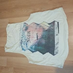 Guess womans yellow graphic print distressed tank top size small *damaged*